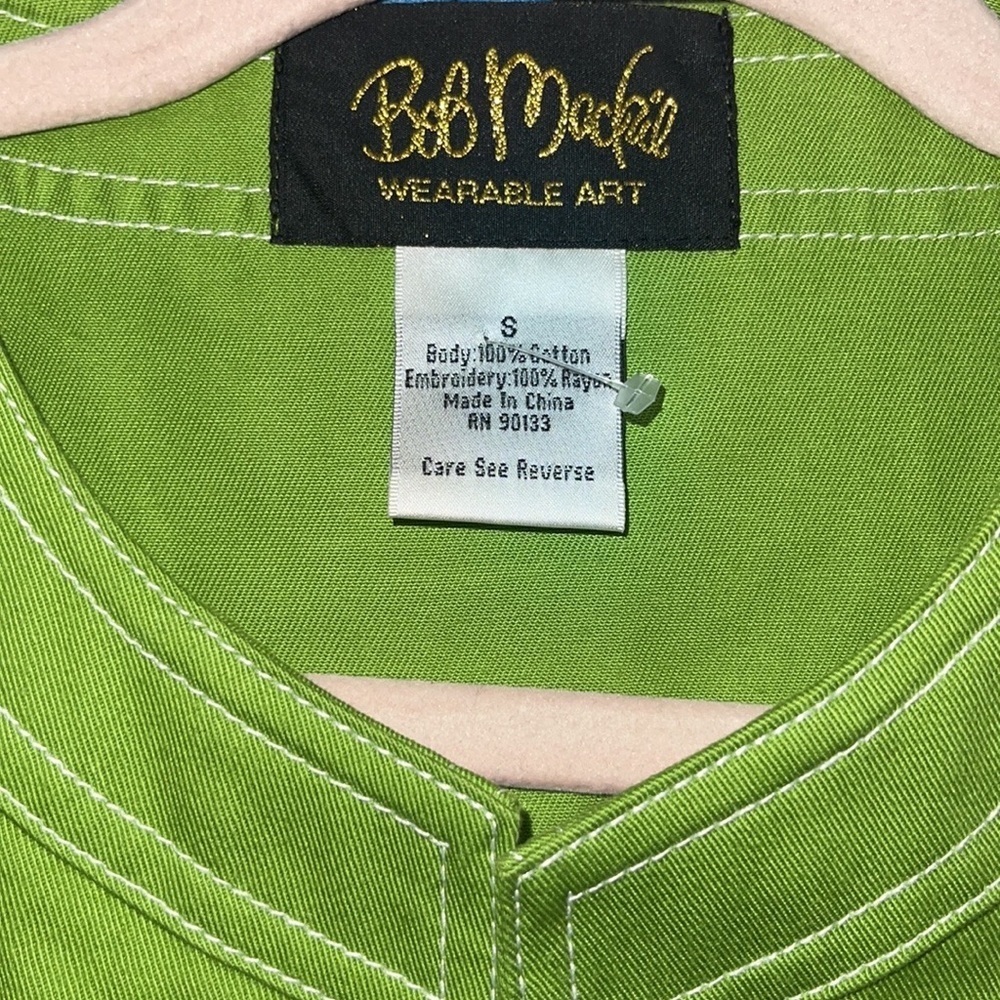 Bob Mackie Green Cotton Denimlike rare Open embroidered Cardigan Jacket - Picture 12 of 12